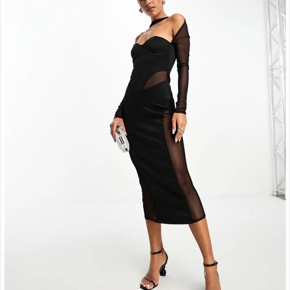 ASOS Black Long Sleeve Mesh Dress